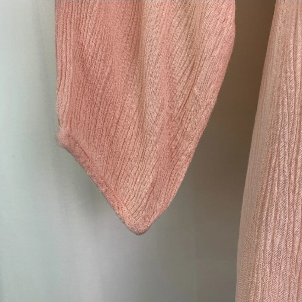 𝅺PURPLE Snow Boho Tunic Top Pale Pink Gauze Crochet Long Sleeves Size: L - Picture 8 of 9